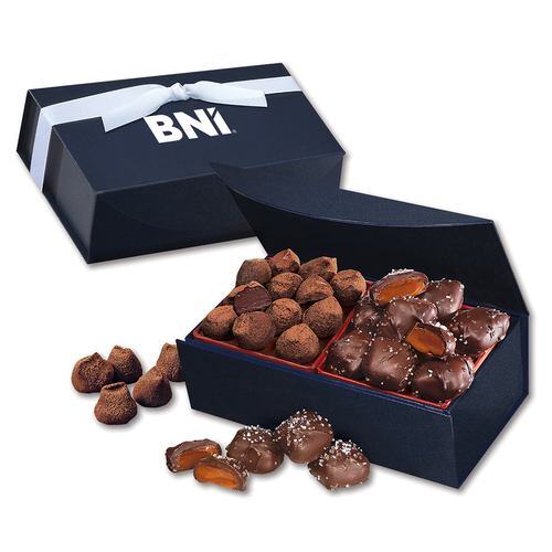 Sea Salt Caramels & Truffles in Navy Magnetic Closure Box